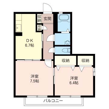 SUBARUIII号館(2DK/2階)の間取り写真