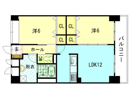 HAPPINESS田野浦(2LDK/3階)の間取り写真