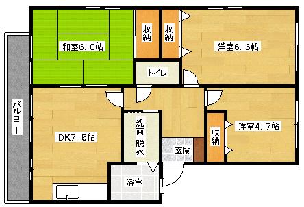 パークファイブ B棟(3DK/2階)の間取り写真