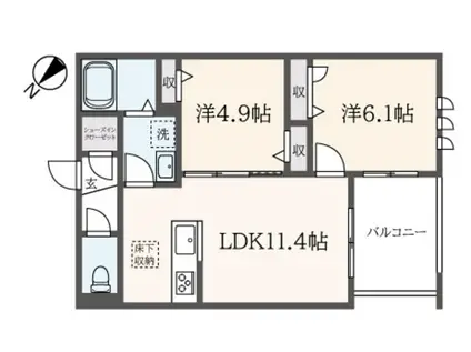 シャーメゾン武蔵野弐番館(2LDK/1階)の間取り写真