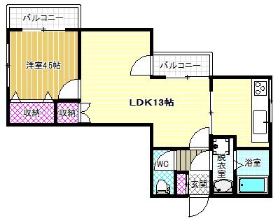 ウィズテリア誉田(1LDK/4階)の間取り写真