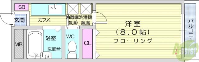 ノーブルカーサ八幡(1K/2階)の間取り写真
