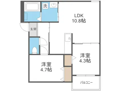 アールユー薬院(2LDK/3階)の間取り写真