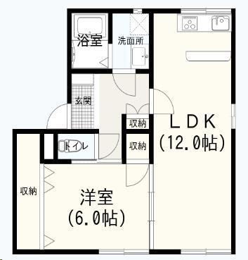 フォーレント若楠(1LDK/1階)の間取り写真