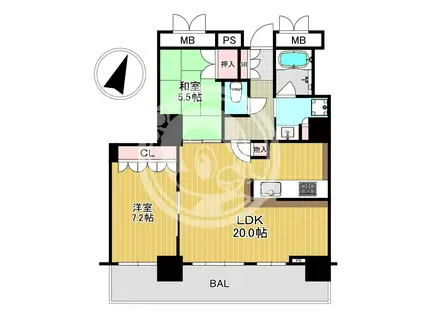 ローレルスクエア大阪ベイタワー(2LDK/9階)の間取り写真