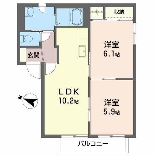 グレース城下D(2LDK/2階)の間取り写真