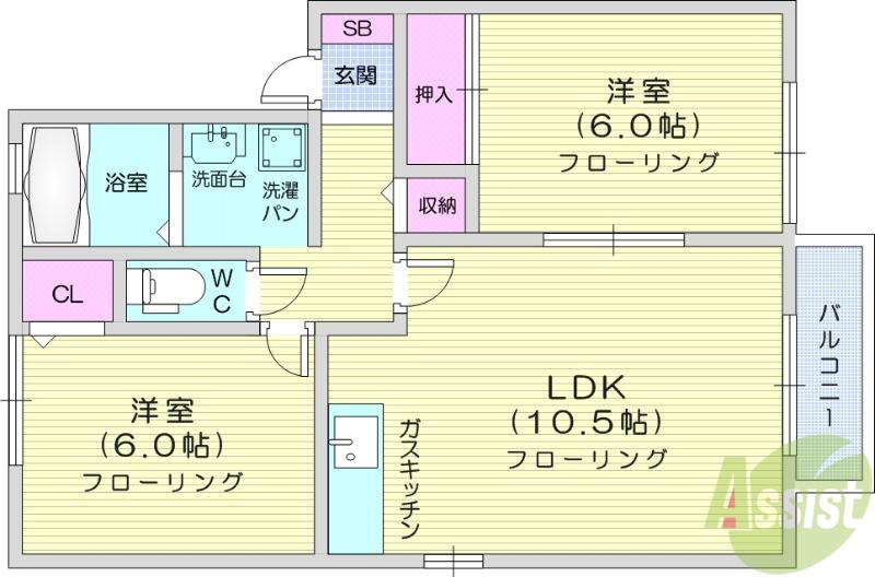 セジュール八乙女ME-Ⅰ(2LDK/1階)の間取り写真