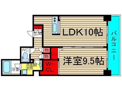 ウォブ新町(1LDK/10階)の間取り写真