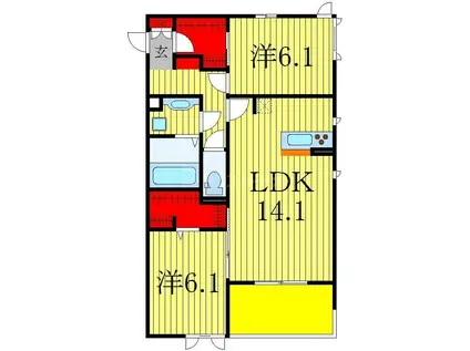 リシェス I(2LDK/3階)の間取り写真