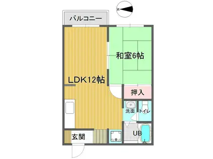 ヴィラ楠公E棟203(1LDK/2階)の間取り写真