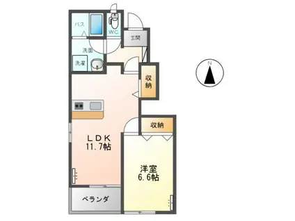ホームガーデン二番谷地(1LDK/1階)の間取り写真