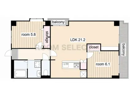 エンポリアム関(2LDK/3階)の間取り写真