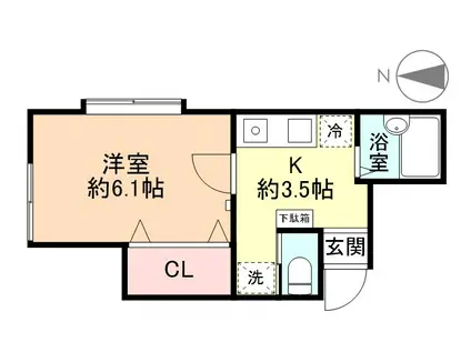 信開セルーラ於保多町II(1K/1階)の間取り写真