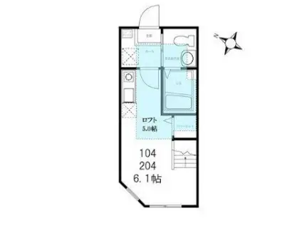 ハーミットクラブハウス白楽II(ワンルーム/2階)の間取り写真