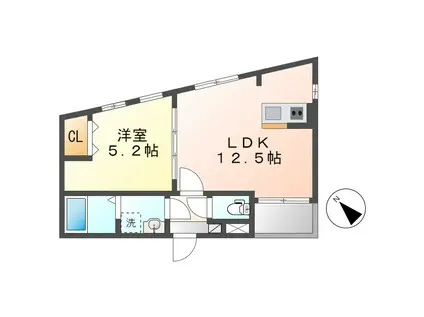 CHERIM築地口(1LDK/3階)の間取り写真