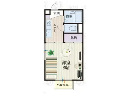 BCASA水戸赤塚RE-BORN A棟(1K/2階)の間取り写真