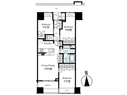 サングランデ八王子(3LDK/4階)の間取り写真