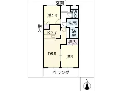 ウィズハピネス(2DK/2階)の間取り写真