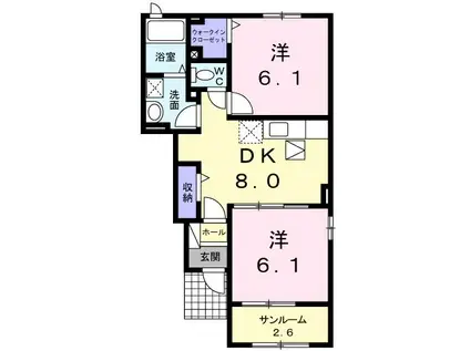ソレイユV(2DK/1階)の間取り写真
