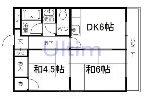 桃山グランドハイツ(2DK/5階)の間取り写真