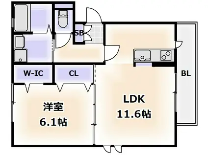 スクエアプレイス天王寺東 A棟(1LDK/3階)の間取り写真