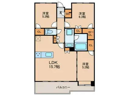 サンリヤン都府楼前(3LDK/2階)の間取り写真