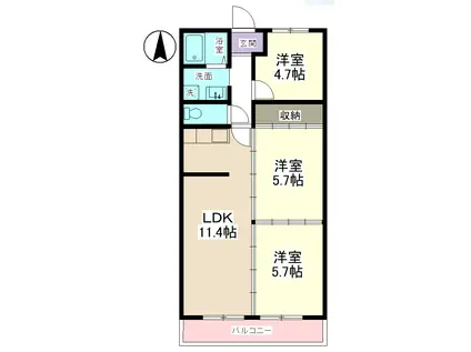 小山サンハイツ1(3LDK/3階)の間取り写真