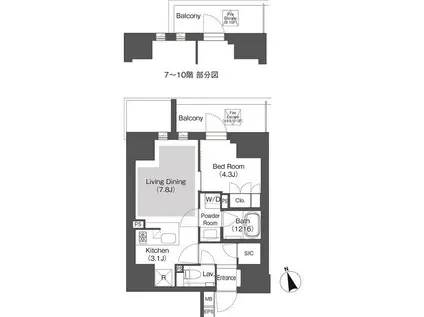 BELLE VUE 千代田飯田橋(1LDK/11階)の間取り写真