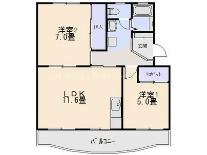 メゾン松下D(2LDK/3階)の間取り写真