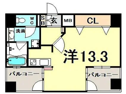 プレジール三ノ宮(1K/4階)の間取り写真