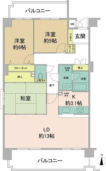 ダイアパレス岐阜早田(3LDK/6階)の間取り写真
