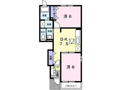 グランデY A(2DK/1階)の間取り写真