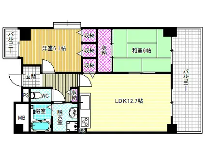 パルハセトン鷺洲(2LDK/6階)の間取り写真
