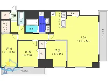 ユニーブル大通アルファスクエア(3LDK/14階)の間取り写真