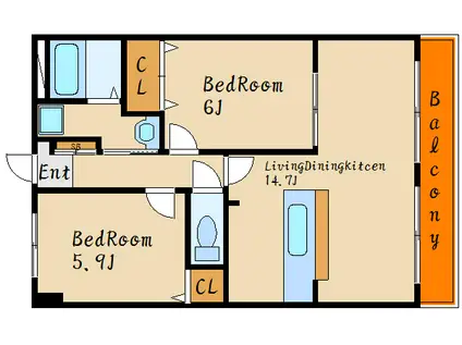ウィズマークス(2LDK/2階)の間取り写真