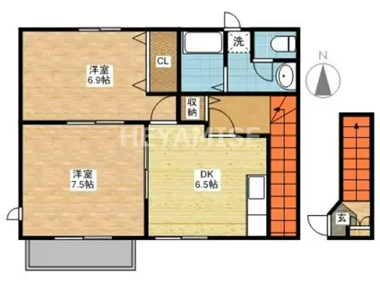 ピアフルージュ(2DK/2階)の間取り写真