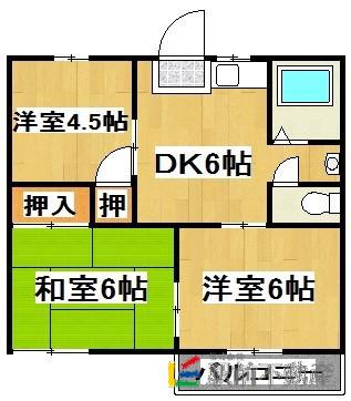 ハイツ中小路(3DK/1階)の間取り写真