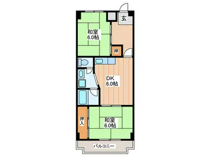 丸信リバーサイドコーポ第1(2DK/10階)の間取り写真