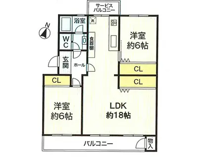須磨一の谷グリーンハイツ(2LDK/2階)の間取り写真