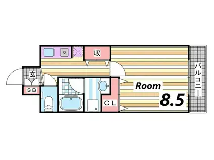 マリンシティ三宮(1K/9階)の間取り写真