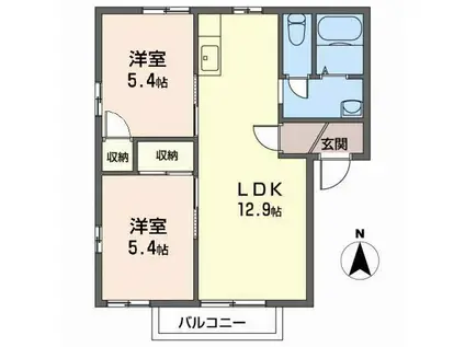 クレストコート西中田(2LDK/2階)の間取り写真