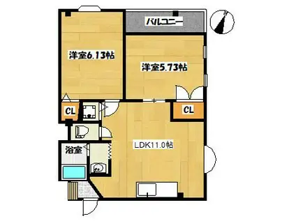 ツインリッチ高取(2LDK/3階)の間取り写真