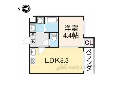 クレアーレ富小路(1DK/3階)の間取り写真