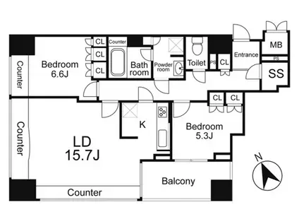グランスイート麻布台ヒルトップタワー(2LDK/23階)の間取り写真