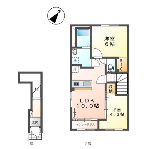 飾磨区中島アパート(2LDK/2階)の間取り写真