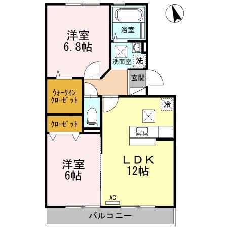 シャトーラトゥールI棟(2LDK/1階)の間取り写真