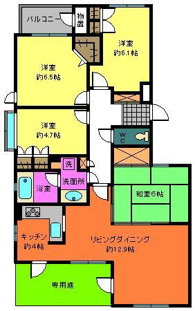 ウッドパークD(4LDK/1階)の間取り写真