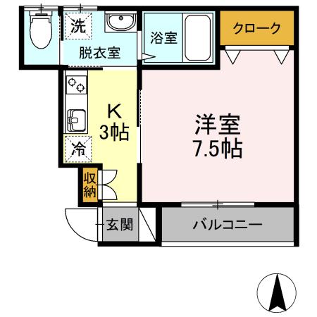 ALWAYS SUN W(1K/1階)の間取り写真