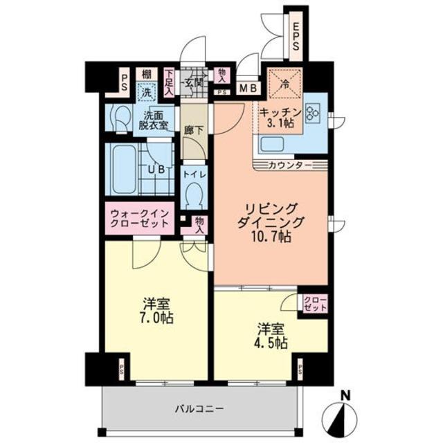 エスティメゾン赤羽(2LDK/6階)の間取り写真