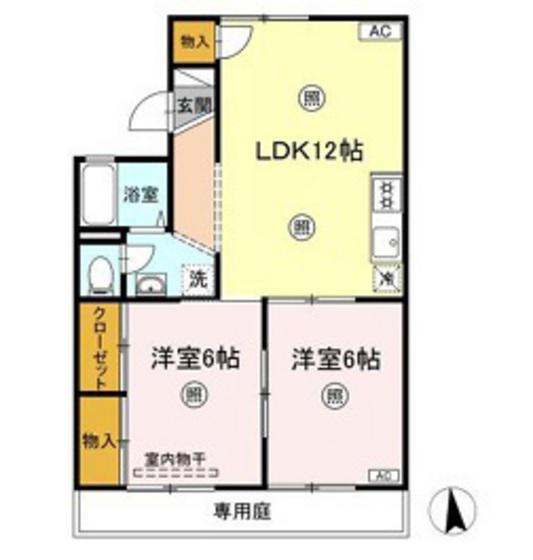 雨あがりの虹A棟(2LDK/1階)の間取り写真